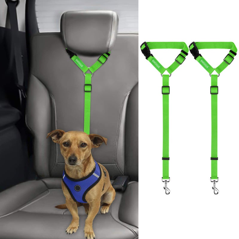 BWOGUE 2 Packs Dog Cat Safety Seat Belt Strap Car Headrest Restraint Adjustable Nylon Fabric Dog Restraints Vehicle Seatbelts Harness Green - Image 1